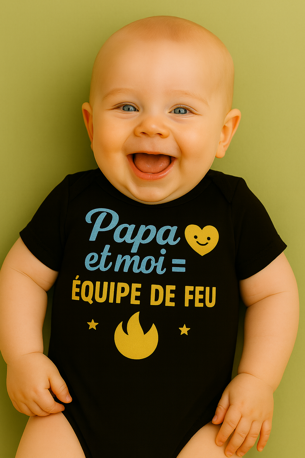 Bébé souriant en body Papa et moi = Équipe de feu – vêtements bébé 0–24 mois confortables et originaux AnCaBébé