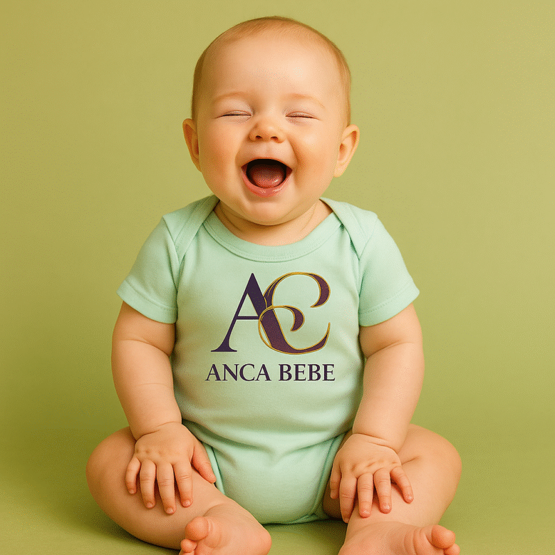 Bébé souriant en body AnCa Bébé couleur vert mint, vêtement bébé personnalisé 0-24 mois, cadeau naissance unique et original