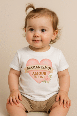 T-shirt bébé Maman et Moi Amour Infini – cadeau naissance original, fête des mères, coton doux bébé