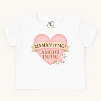 T-shirt bébé Maman et Moi Amour Infini – cadeau naissance original, fête des mères, coton doux et confortable pour bébé