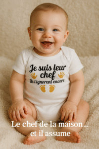 Body bébé drôle "Je suis leur chef, ils l’ignorent encore" idée cadeau naissance humoristique en coton doux