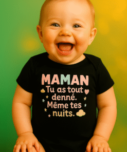 Bébé qui rit en body MAMAN tu as tout donné – vêtements bébé 0–24 mois doux, confortables et uniques AnCaBébé