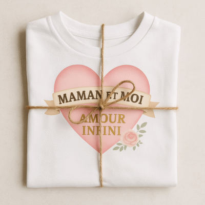 T-shirt bébé Maman et Moi Amour Infini emballé en cadeau – idée cadeau naissance, fête des mères, souvenir tendre maman bébé