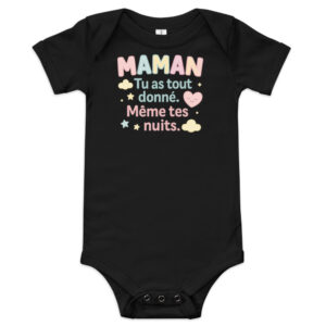 Body noir personnalisé pour bébé avec message tendre pour maman idée cadeau fête des mères