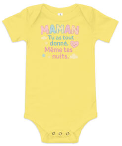 Body bébé jaune coton premium Cadeau original et touchant pour maman