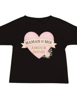 T-shirt bébé noir « Maman et Moi – Amour Infini » à cœur rose, manches courtes – cadeau naissance & Fête des Mères