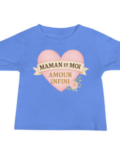 T-shirt bébé bleu heather « Maman et Moi – Amour Infini », manches courtes, coton doux, cadeau de naissance / baby shower.